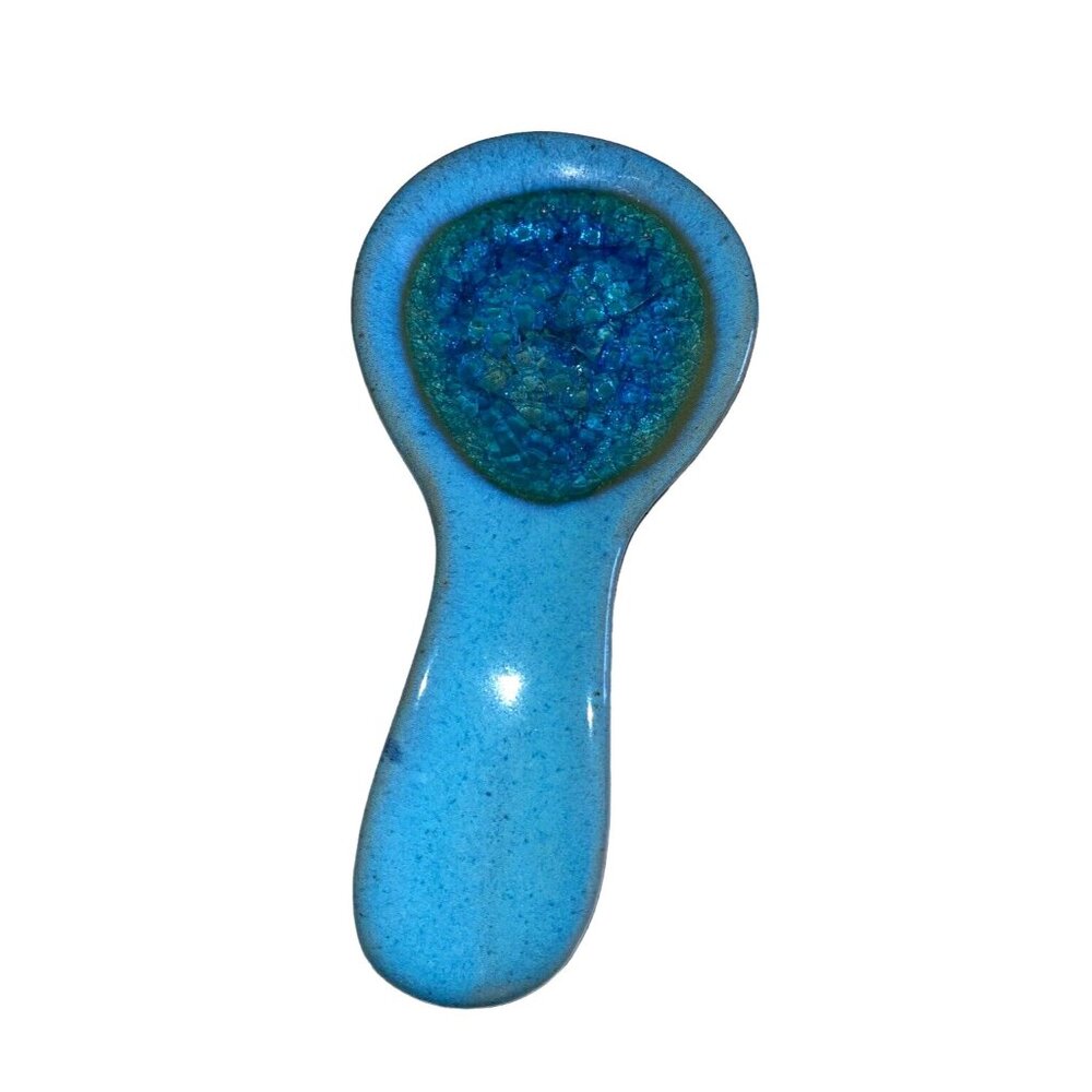 Spoon Rest HM in USA Turquoise Blue Fused Glass Always Azul Pottery